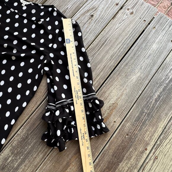 Max Studio Black Blouse White Polka Dots Ruffle 3/4 Sleeves Women Size XL Sheer - Picture 9 of 12